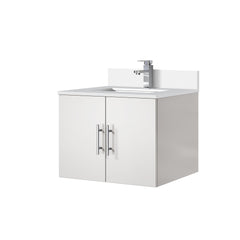 Glossy White Bath Vanity 24 in. W x 22 in. D, Cultured Marble Top, and Faucet Set