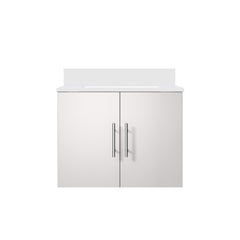 Glossy White Bath Vanity 24 in. W x 22 in. D, with White Quartz Top