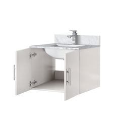 Glossy White Bath Vanity 24 in. W x 22 in. D, Carrara Marble Top, and Faucet Set