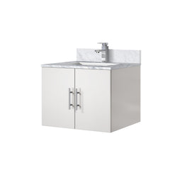 Glossy White Bath Vanity 24 in. W x 22 in. D, Carrara Marble Top, and Faucet Set