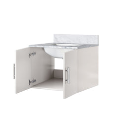 Glossy White Bath Vanity 24 in. W x 22 in. D, with Carrara Marble Top