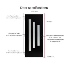 36 x 80 Brush Finished Fiberglass Entry Door with Brickmould,3 Lite Frosted Glass - Modern Style for Home's Front Entrance, 4-9/16 Black Vinyl Frame, Left Hand Inswing,Black Knock-Down Door