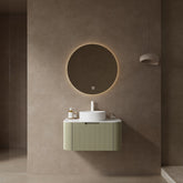 DINA 30" Bathroom Vanity with Sink, Modern Wall-Mounted Floating Curved Edges Striped Bathroom Storage Cabinet with a Drawer, White Round Ceramic Basin without Faucet, Pre-assembled, Light Green Color