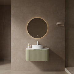 DINA 30" Bathroom Vanity with Sink, Modern Wall-Mounted Floating Curved Edges Striped Bathroom Storage Cabinet with a Drawer, White Round Ceramic Basin without Faucet, Pre-assembled, Light Green Color
