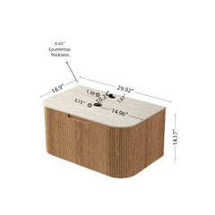 DINA 30'' Wall Mounted Plywood Cabinet with 1 Drawer, Roman travertine Sintered Stone Countertop, NO Basin, NO Faucet and Drain, Natural Woodgrain Color