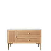 MUNIN 48" Freestanding Bathroom Light Oak Woodgrain Plywood Cabinet with Carrara White Sintered Stone Counter Top, Two Drawers and One Door, NO Basin, NO Faucet and Sink Cover