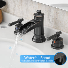 Bathroom Faucets for Sink 3 Hole ORB 8 inch Widespread Bathroom Sink Faucet with Pop Up Drain Double Lever Handle Faucet Bathroom Vanity Faucet Basin Mixer Tap Faucet with Hose
