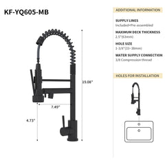 Bothwa Home CUPC Certified 19" Single Handle Kitchen Faucet (Matt Black Finish)