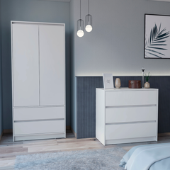 Lewes 2 Piece Bedroom Set, Dresser + Armoire, White