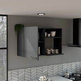 Kitchen Wall Cabinet Bussolengo, Two Shelves, Black Wengue Finish