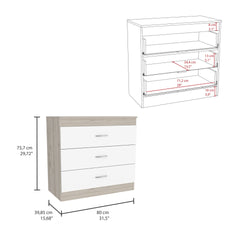 Three Drawer Dresser Lial, Superior Top, Metal Hardware, Light Gray / White Finish