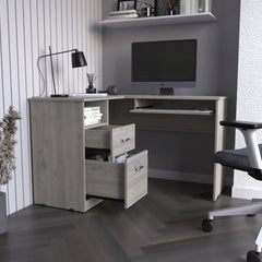 L-Shaped Desk Bradford, Keyboard Shelf, Light Gray Finish