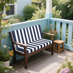 Outdoor Deep Seat Cushions for Patio Furniture, Waterproof Replacement Patio Chair Cushions, Double seat-blue/white stripe(1xseat+2Xback cushion)