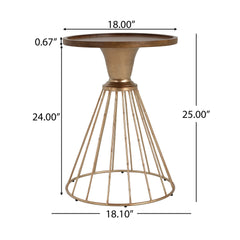 HOLLOW EDGE RETRO ART PINE SIDE TABLE, ANTIQUE GOLD + NATURAL COLOR