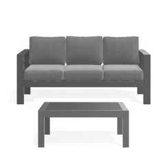 2 Pieces Outdoor Patio Set, All-Weather 75” 3-Seat Metal Patio Sofa Couch with Thick Gray Cushions, Gray Frame and 43” Coffee Table