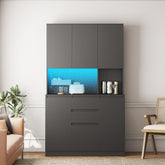 74" Freestanding Kitchen Pantry Cabinet Cupboard with 6 Doors,3 Shelves and 2 Drawer,Versatile Wardrobe & Kitchen Cabinet,Craft Storage Cabinet,Laundry Room Storage for Kitchen (Black)