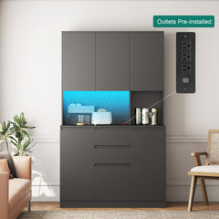 74" Freestanding Kitchen Pantry Cabinet Cupboard with 6 Doors,3 Shelves and 2 Drawer,Versatile Wardrobe & Kitchen Cabinet,Craft Storage Cabinet,Laundry Room Storage for Kitchen (Black)