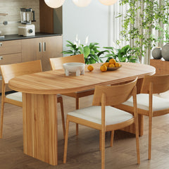 55.12"-70.87"Modern Extendable Dining Table with removable extension leaves,Mid-century modern style home table,Suitable for dining rooms, kitchens, and living rooms,Natural Walnut