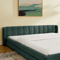 King Size Upholstered Bed Frame with Thick Fabric, comfortable upholstered bed frame, Chenille fabric, with headboard and solid bed frame-Blue+Green(88''*87''*23'')