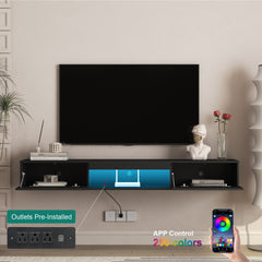 Floating TV Stand Wall Mounted with 16 Color LEDs,69" Modern TV Stand, Floating TV Cabinet Entertainment Center for 55 60 65 Inch TV,Black