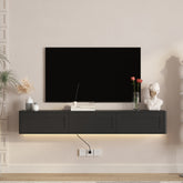 Floating TV Stand, Wall Mounted TV Shelf with Led Lights & Power Outlet,High Gloss TV Cabinet for Black tv Stands for Living Room