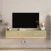 Floating TV Stand, Wall Mounted TV Shelf with Led Lights & Power Outlet,High Gloss TV Cabinet for Wood tv Stands for Living Room