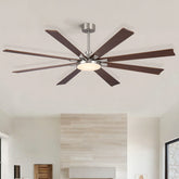 72 inch Retro Farmhouse Brushed Nickel Ceiling Fan with Light and Solid Wood Blades