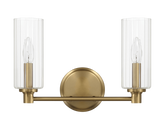 Regal Double Light Vanity With Clear Ribbed Glass - Satin Brass