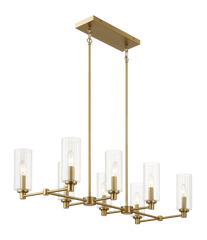 Willow Eight Lights Island With Clear Ribbed Glass Pendant Lamp - Satin Brass