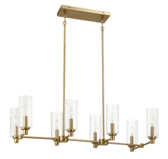 Willow Eight Lights Island With Clear Ribbed Glass Pendant Lamp - Satin Brass
