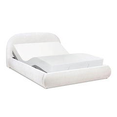 Archie Puffy Grounded Upholstered Platform Bed, Queen, Almond White
