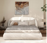 Archie Puffy Grounded Upholstered Platform Bed, Queen, Almond White