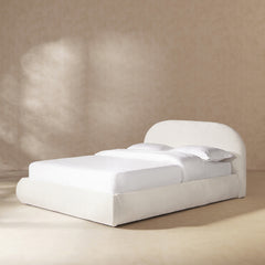 Archie Puffy Grounded Upholstered Platform Bed, Queen, Almond White