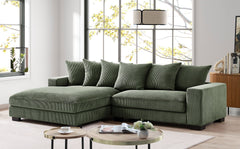 Luxe Oversized Two-Piece Left Facing Sectional Couches for Living Room, 102.4-Inch L Shaped Sofa with Chaise, Upholstered with Corduroy Fabric, Dark Green