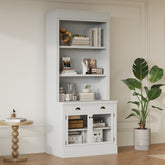 83.4"Tall Bookshelf, Modern Bookcase with 2 Glass Doors and 1 Drawer,Storage Bookcase with Open Shelves for Living Room,Home Office,White