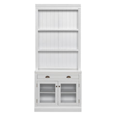 83.4"Tall Bookshelf, Modern Bookcase with 2 Glass Doors and 1 Drawer,Storage Bookcase with Open Shelves for Living Room,Home Office,White