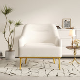 Modern Accent Chair Upholstered Armchair Single Sofa Chair with Curved Backrest and Gold Metal Legs for Living Room, Bedroom or Reading Corner, Beige
