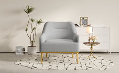 Modern Accent Chair Upholstered Armchair Single Sofa Chair with Curved Backrest and Gold Metal Legs for Living Room, Bedroom or Reading Corner, Grey