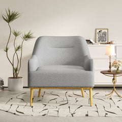 Modern Accent Chair Upholstered Armchair Single Sofa Chair with Curved Backrest and Gold Metal Legs for Living Room, Bedroom or Reading Corner, Grey