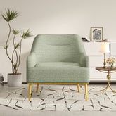 Modern Accent Chair Upholstered Armchair Single Sofa Chair with Curved Backrest and Gold Metal Legs for Living Room, Bedroom or Reading Corner, Green