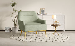 Modern Accent Chair Upholstered Armchair Single Sofa Chair with Curved Backrest and Gold Metal Legs for Living Room, Bedroom or Reading Corner, Green