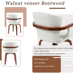 Mid-Century Modern Bentwood Swivel Dining Chairs (Set of 2) – Heat-Pressed PU Leather Accent Chairs in White