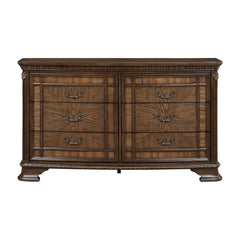 Elegant Design Traditional Dresser with 6x Storage Drawers Dark Brown Finish Wooden Formal Bedroom Furniture 1pc
