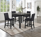 5pc Counter Height Dining Set Square Faux Marble Table Upholstered Chairs Tufted Nail head Wooden Leg Dining Room Furniture All Black