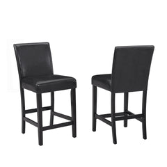 5pc Counter Height Dining Set Square White Faux Marble Table Faux Leather Upholstered Chairs Wooden Leg Dining Room Furniture Black