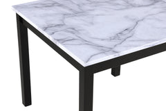 5pc Counter Height Dining Set Square White Faux Marble Table Faux Leather Upholstered Chairs Wooden Leg Dining Room Furniture Black