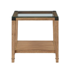 Modern Sleek Design Brown Finish End Table Clear Tempered Glass Tabletop Wooden Furniture 1pc Side Table Living Room