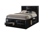1pc Contemporary Queen Captain's Platform Bed Bookcase Shelves Headboard Side Storage Solid Wood Wooden Bedroom Furniture Black Finish