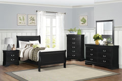 1pc Black Finish Twin Size Bed Traditional Louis Philippe Style Wooden Bedroom Furniture