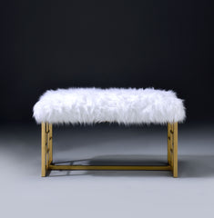 Bagley II White Faux Fur & Gold Finish Bench